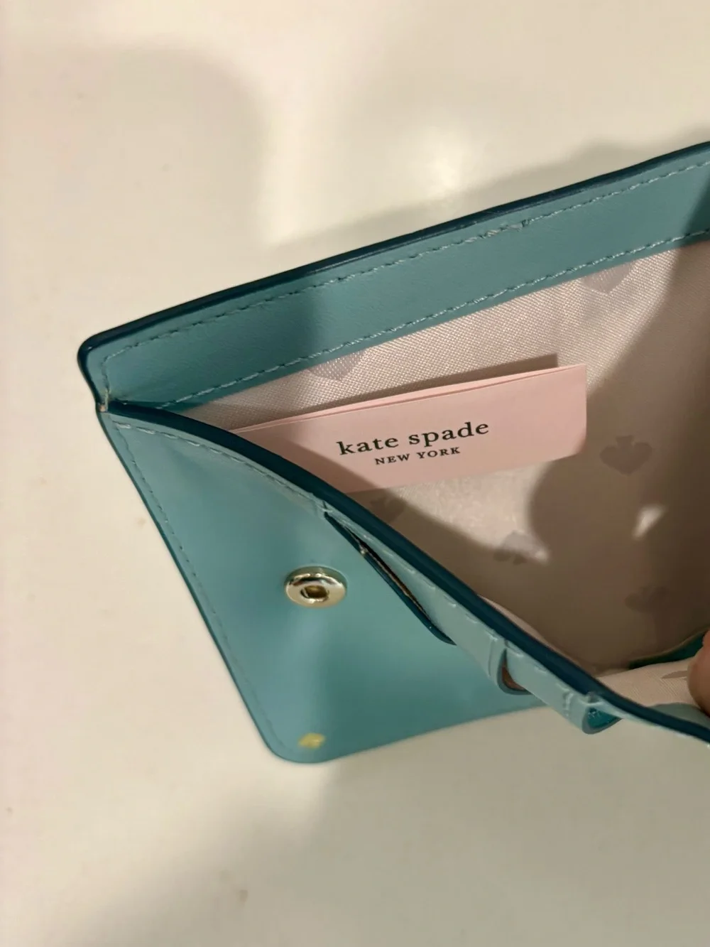 Kate Spade Margaux Small Bifold Wallet Light Blue Cross grain Leather Zip Coin